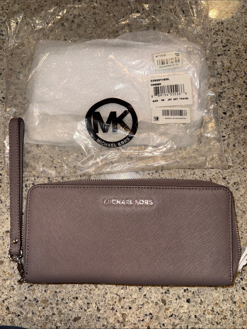 Michael Kors Mauve Zip-Around Wristlet Wallet with Silver Logo